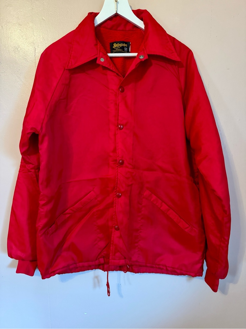 Vintage Swingster Red Men's Nylon Fleece Lined Snap Front Jacket Made in USA